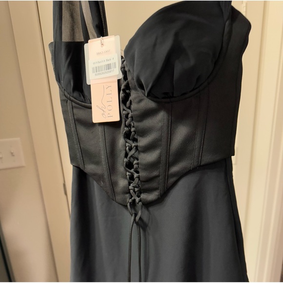 Oh Polly Asymmetric Corset Frill Mini Dress in Black - Picture 6 of 15